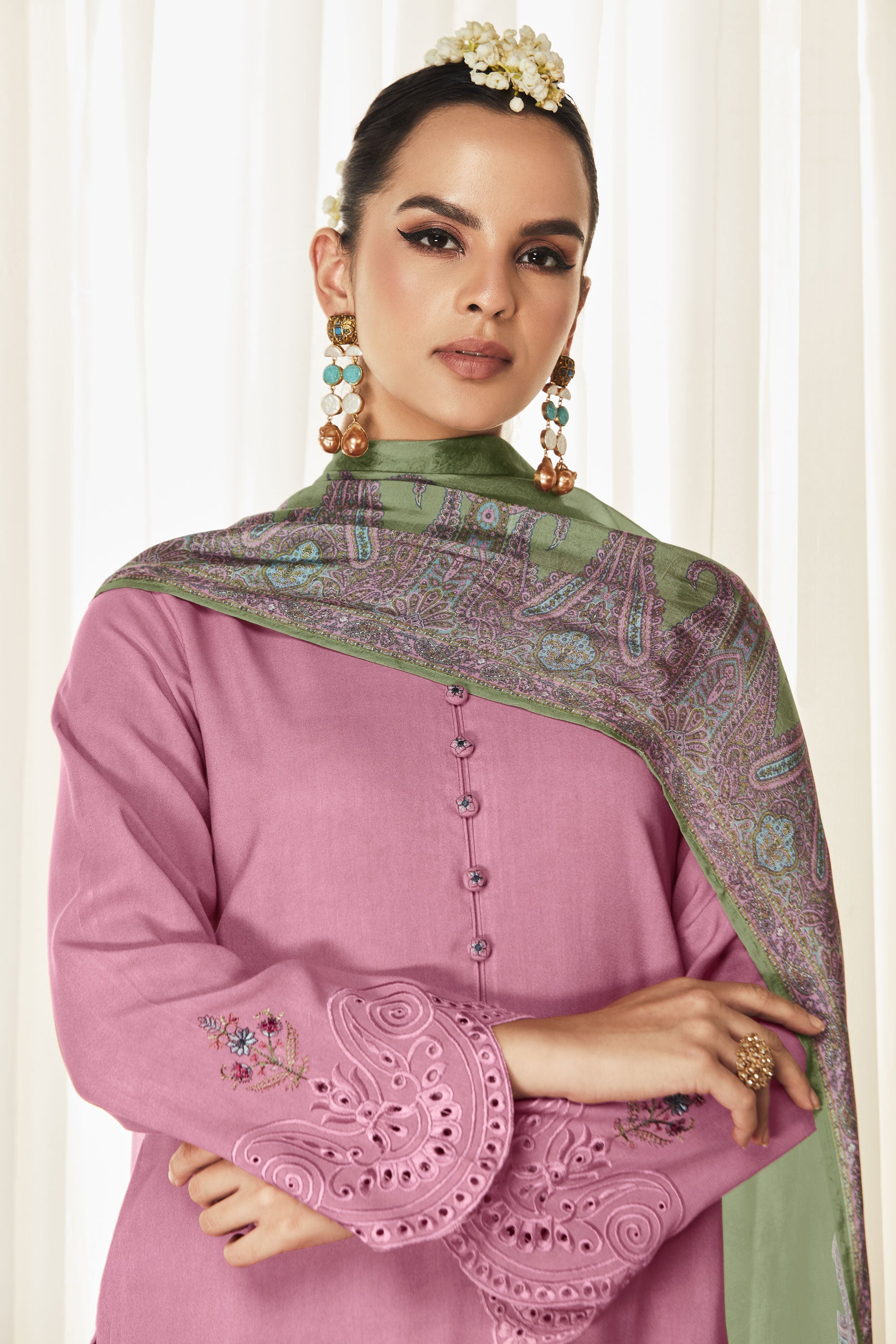 Art Silk Fabric Embroidered Function Wear Long Straight Cut Salwar Kameez In Pink Color