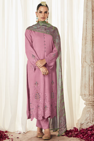 Art Silk Fabric Embroidered Function Wear Long Straight Cut Salwar Kameez In Pink Color