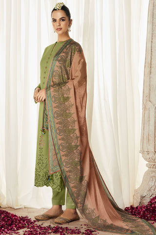 Green Color Embroidered Long Straight Cut Suit In Art Silk Fabric