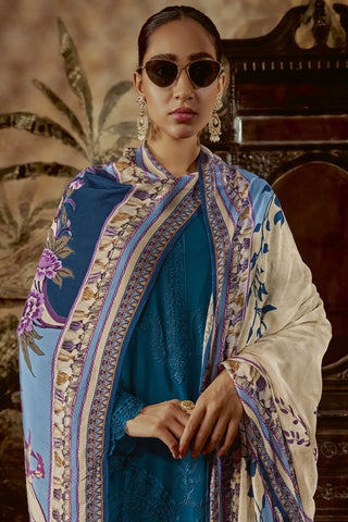 Blue Parsi Embroidered Long Straight Cut Suit In Art Silk Fabric