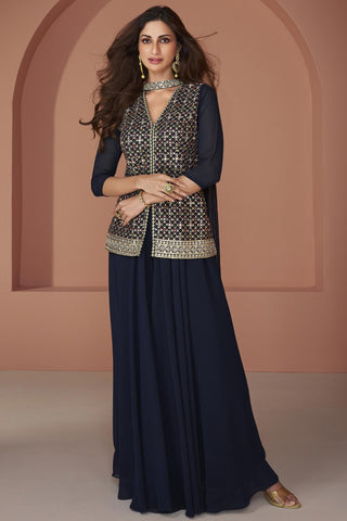 Embroidered Georgette Fabric Readymade Designer Indo Western Palazzo Suit