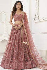 Load image into Gallery viewer, Embellished Peach Color Sangeet Wear Net Fabric Lehenga Choli
