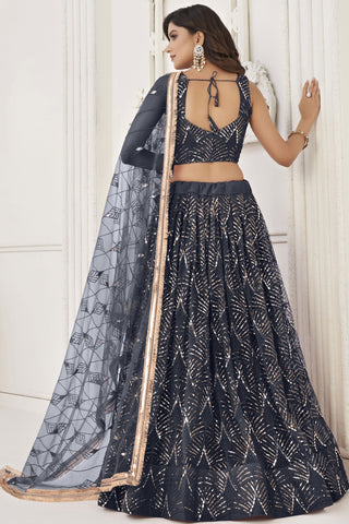 Ingenious Sangeet Wear Navy Blue Color Net Fabric Lehenga Choli