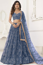 Load image into Gallery viewer, Fashionable Blue Color Sangeet Wear Net Fabric Lehenga Choli
