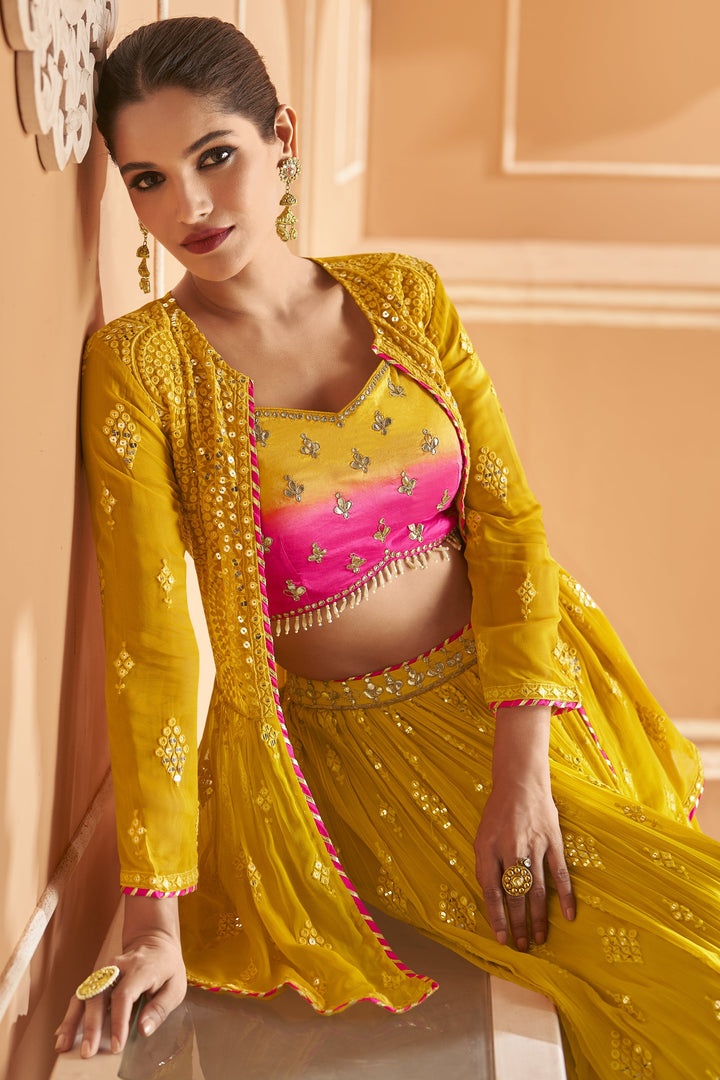 Occasion Wear Yellow Embroidered Readymade Lehenga In Fancy Fabric With Designer Blouse