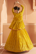 Load image into Gallery viewer, Occasion Wear Yellow Embroidered Readymade Lehenga In Fancy Fabric With Designer Blouse
