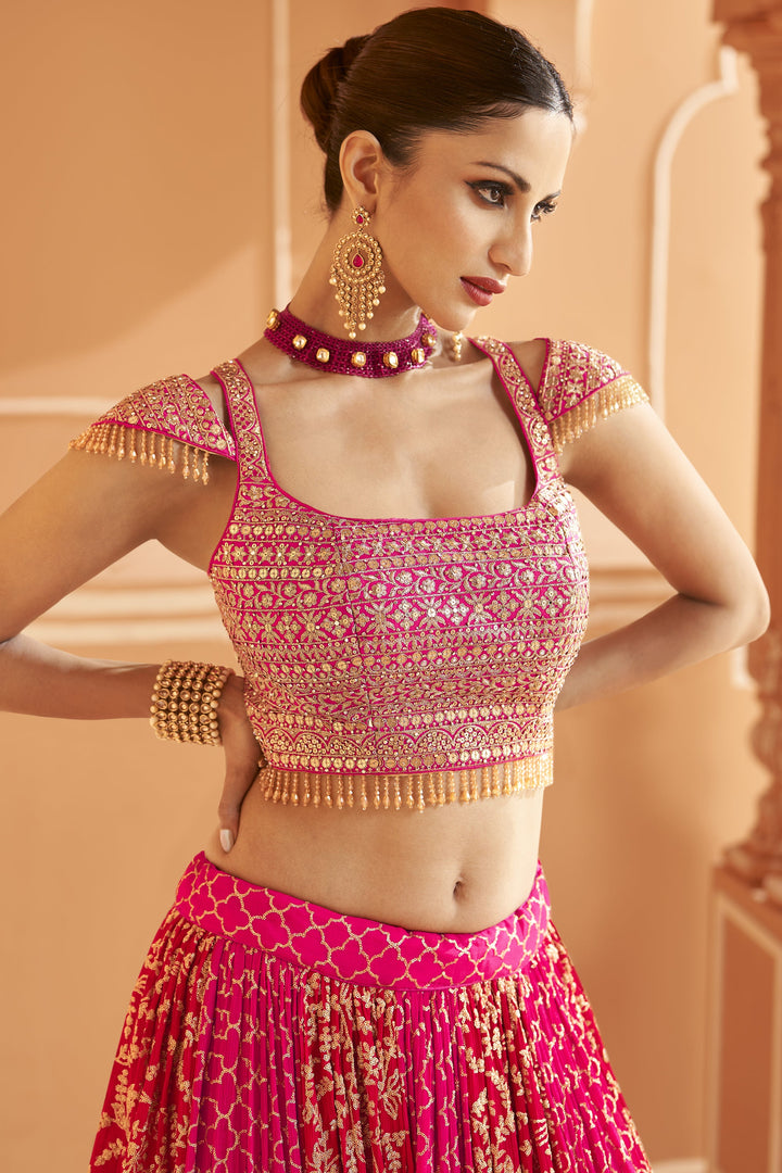 Embroidered Rani Fancy Fabric Function Wear Readymade Lehenga Choli With Wedding Wear Blouse