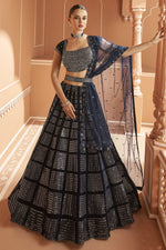 Load image into Gallery viewer, Fancy Fabric Navy Blue Sangeet Wear 3 Piece Embroidered Readymade Lehenga With Enigmatic Blouse
