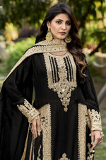 Load image into Gallery viewer, Black Color Festive Wear Embroidered Readymade Designer Salwar Suit In Chinon Fabric
