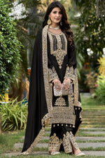 Load image into Gallery viewer, Black Color Festive Wear Embroidered Readymade Designer Salwar Suit In Chinon Fabric
