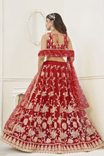 Load image into Gallery viewer, Wedding Wear Embroidered Net Lehenga In Red With Ravishing Blouse