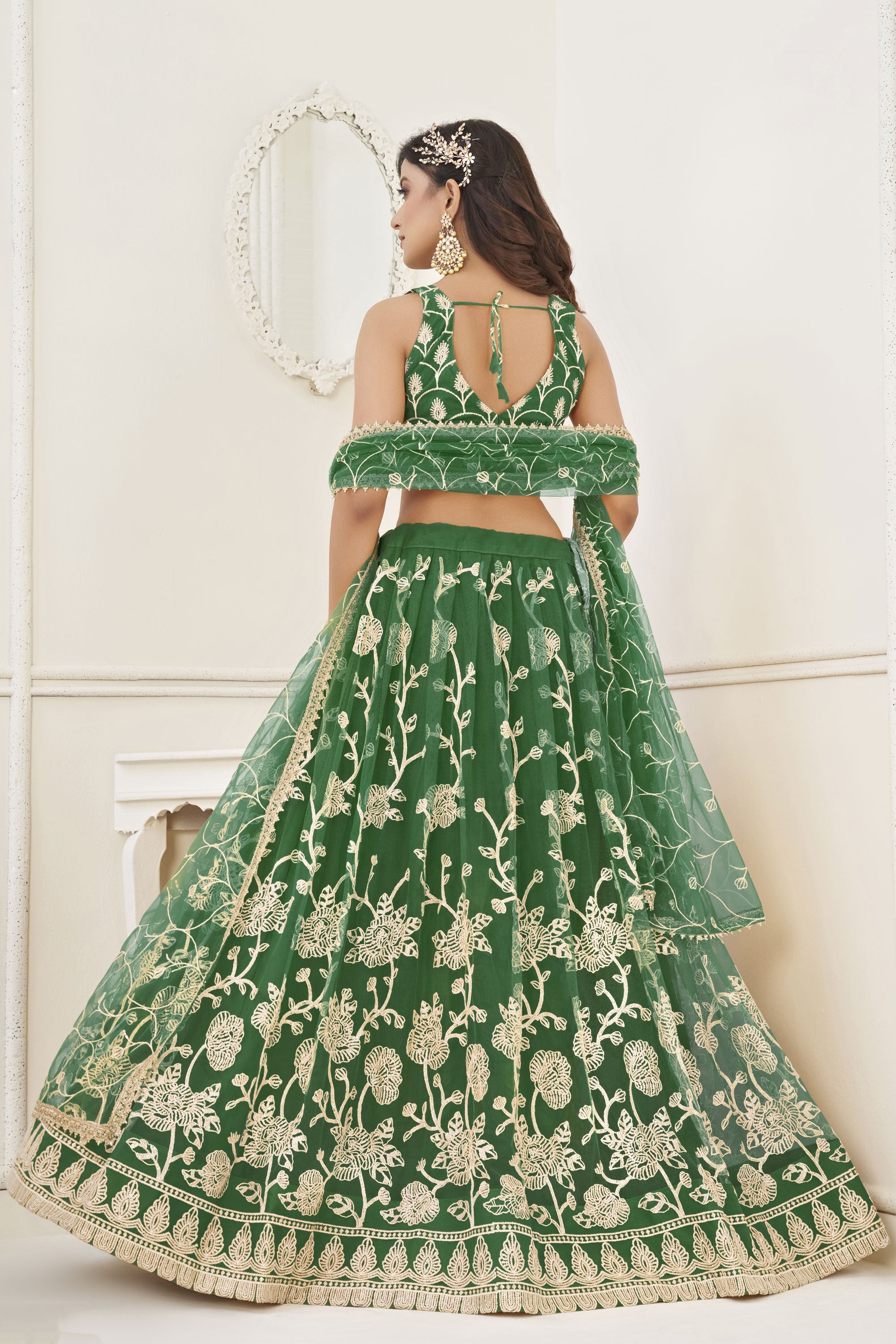 Occasion Wear Embroidered Green Lehenga In Net Fabric With Designer Blouse