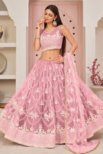 Load image into Gallery viewer, Net Fabric Pink Color Embroidered Work Fantastic Lehenga
