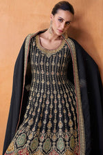 Load image into Gallery viewer, Navy Blue Color Festive Wear Embroidered Georgette Palazzo Suit
