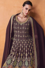 Load image into Gallery viewer, Reception Wear Georgette Fabric Embroidered Palazzo Suit In Brown Color