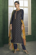 Load image into Gallery viewer, Georgette Fabric Function Wear Embroidered Navy Blue Color Designer Salwar Suit
