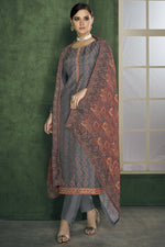 Load image into Gallery viewer, Georgette Fabric Festive Wear Embroidered Grey Color Designer Salwar Suit