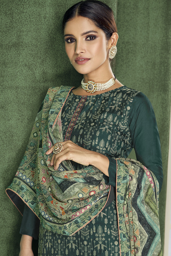 Georgette Fabric Function Wear Embroidered Dark Green Color Designer Salwar Suit