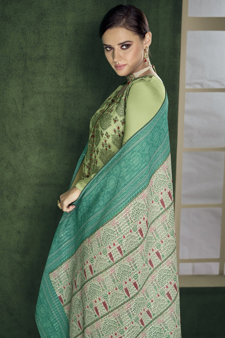 Embroidered Sea Green Color Function Wear Georgette Fabric Designer Salwar Suit