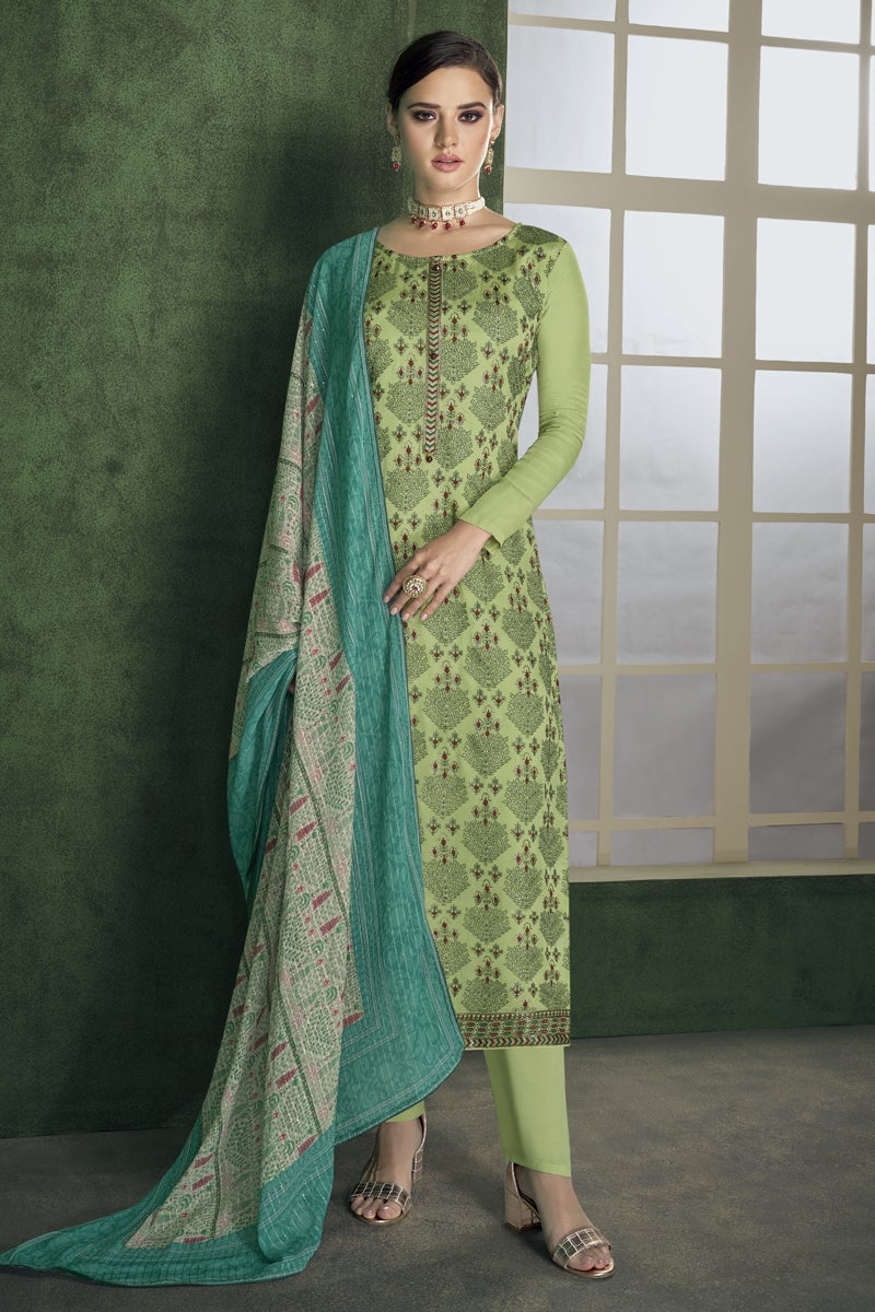 Embroidered Sea Green Color Function Wear Georgette Fabric Designer Salwar Suit