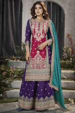 Load image into Gallery viewer, Punjabi Style Rani Color Embroidered Readymade Palazzo Suit In Chinon Fabric
