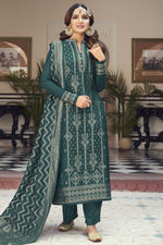 Load image into Gallery viewer, Jasmin Bhasin Teal Color Function Wear Weaving Work Straight Cut Suit
