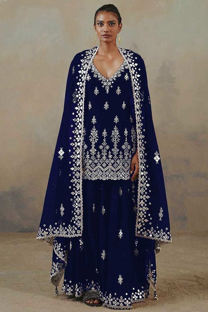 Function Wear Blue Color Attractive Palazzo Suit In Georgette Fabric