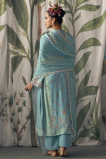 Load image into Gallery viewer, Festive Wear Digital Print Pure Muslin Fabric Pakistani Suit In Cyan Color
