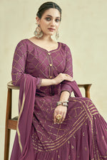 Load image into Gallery viewer, Wine Color Party Wear Embroidered Readymade Long Anarkali Style Gown In Georgette Fabric
