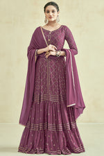 Load image into Gallery viewer, Wine Color Party Wear Embroidered Readymade Long Anarkali Style Gown In Georgette Fabric
