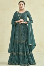 Load image into Gallery viewer, Sangeet Wear Embroidered Readymade Long Anarkali Style Gown In Georgette Fabric Green Color
