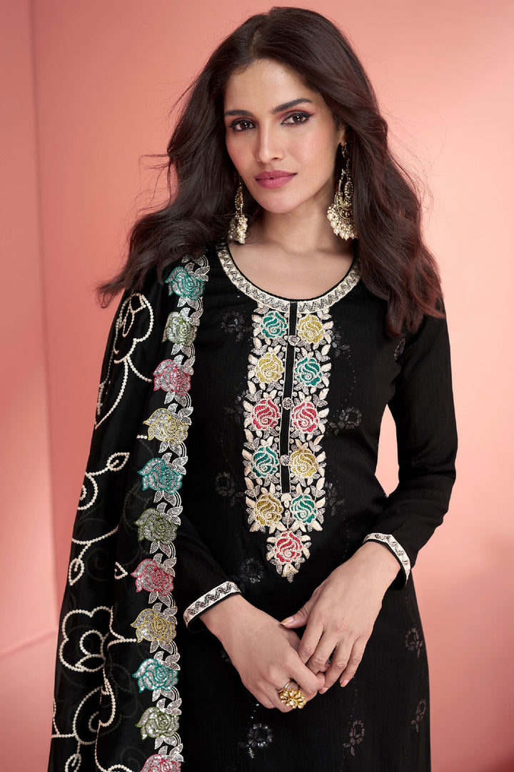 Vartika Singh Black Color Art Silk Fabric Enticing Function Wear Palazzo Suit