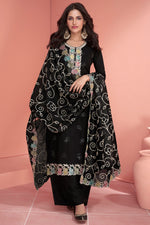 Load image into Gallery viewer, Vartika Singh Black Color Art Silk Fabric Enticing Function Wear Palazzo Suit
