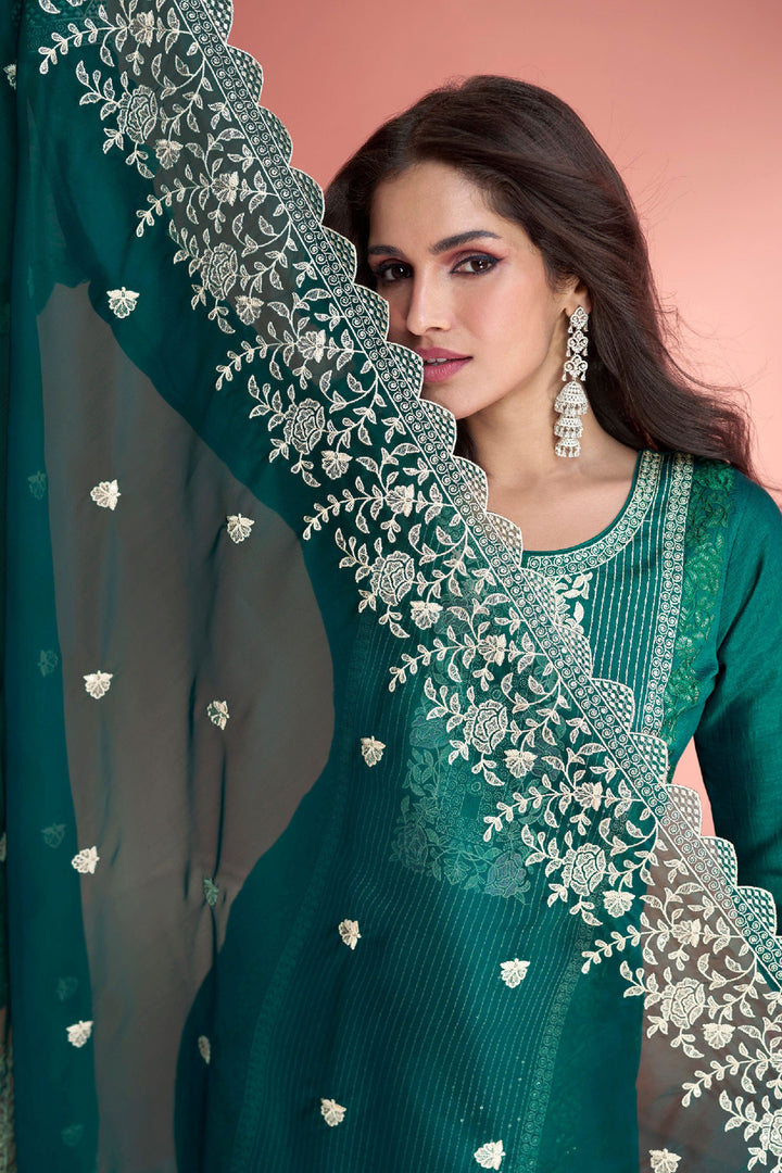 Vartika Singh Art Silk Fabric Teal Color Fantastic Function Wear Palazzo Suit