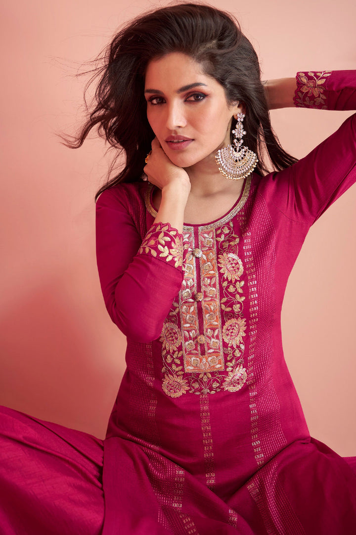 Vartika Singh Rani Color Art Silk Fabric Gorgeous Function Wear Palazzo Suit