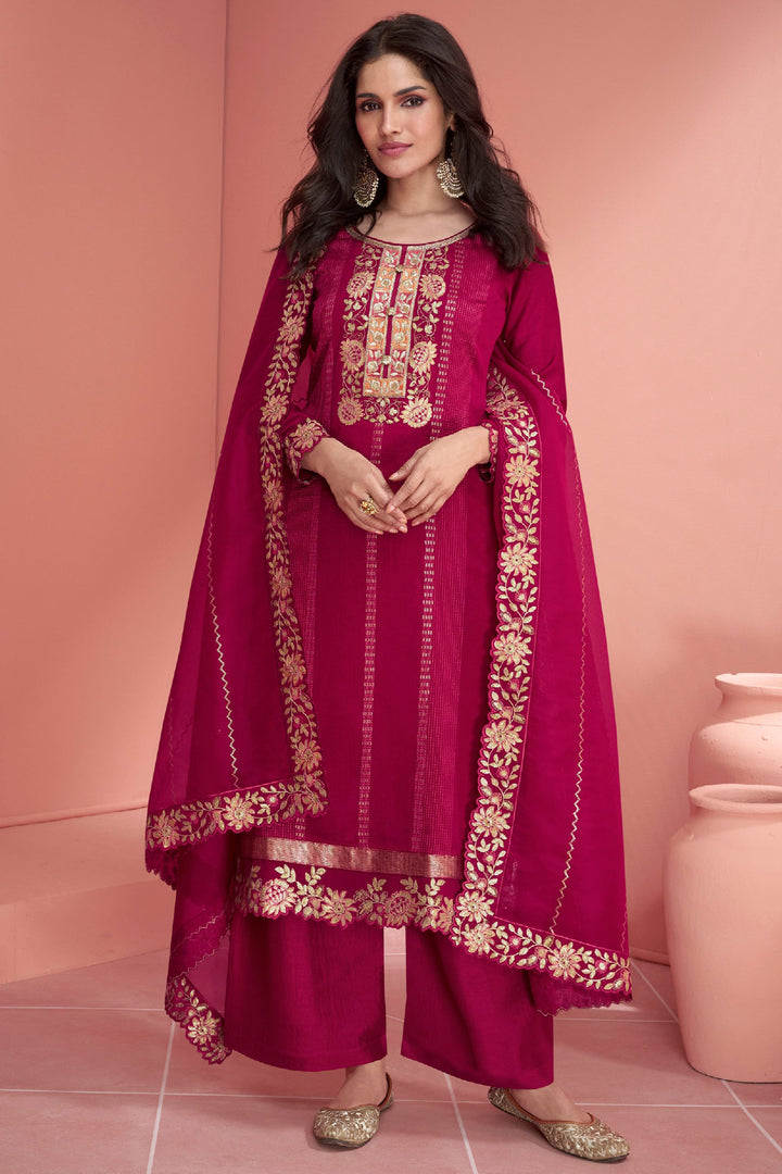 Vartika Singh Rani Color Art Silk Fabric Gorgeous Function Wear Palazzo Suit