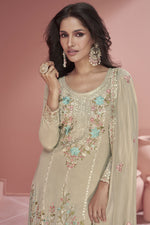 Load image into Gallery viewer, Vartika Singh Beige Color Organza Fabric Charming Readymade Palazzo Suit
