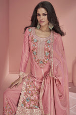 Load image into Gallery viewer, Vartika Singh Pink Color Organza Fabric Beautiful Readymade Palazzo Suit
