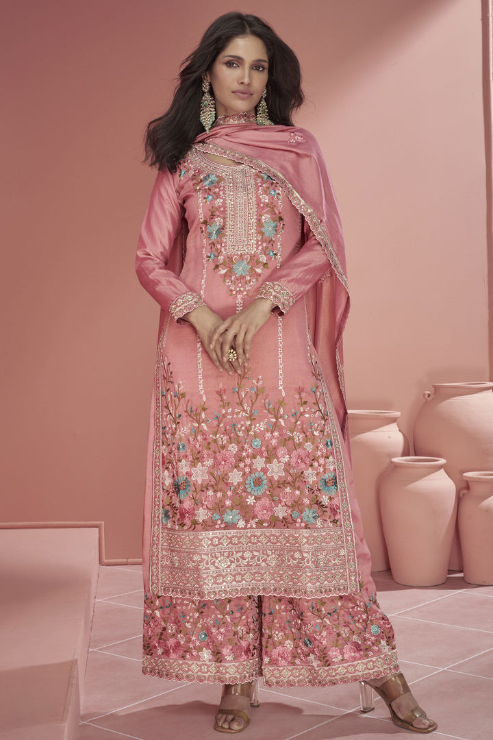 Vartika Singh Pink Color Organza Fabric Beautiful Readymade Palazzo Suit
