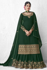 Load image into Gallery viewer, Georgette Designer Party Wear Dark Green Color Embroidered Sharara Top Lehenga