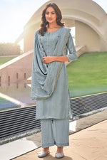 Load image into Gallery viewer, Fancy Fabric Party Wear Grey Color Embroidered Palazzo Suit