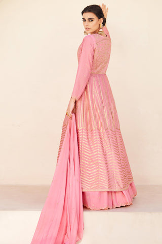 Pink Color Designer Readymade Sharara Top Lehenga With Embroidery Work Chinon Silk Fabric