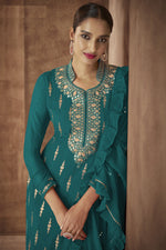 Load image into Gallery viewer, Teal Color Georgette Fabric Festive Wear Embroidered Designer Palazzo Suit
