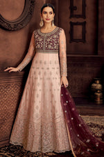 Load image into Gallery viewer, Peach Color EmbroidePeach Function Wear Net Fabric Anarkali Suit
