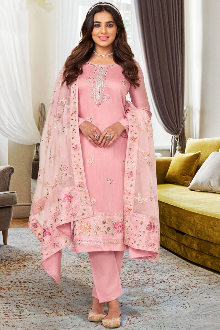 Ginni Kapoor Festive Wear Pink Color Viscose Silk Alluring Salwar Suit
