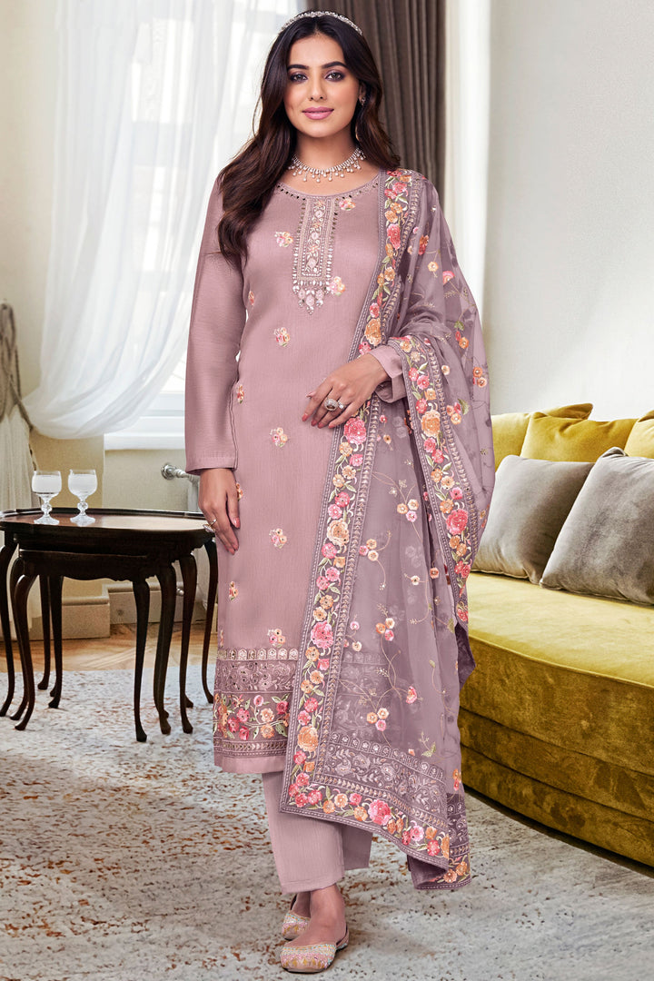 Ginni Kapoor Festive Wear Lavender Color Viscose Silk Classic Salwar Suit