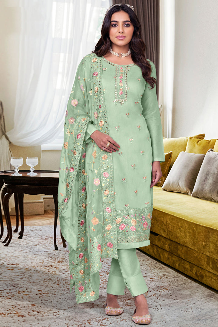 Ginni Kapoor Sea Green Color Vintage Viscose Silk Festive Wear Salwar Suit