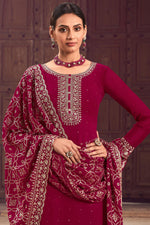 Load image into Gallery viewer, Magenta Color Georgette Fabric Fancy Embroidered Function Wear Palazzo Salwar Kameez
