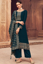 Load image into Gallery viewer, Georgette Fabric Embroidered Blue Color Festive Wear Palazzo Salwar Suit
