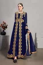 Load image into Gallery viewer, Blue Color Sangeet Wear Georgette Fabric Salwer Suit With Embroidered Work Koti
